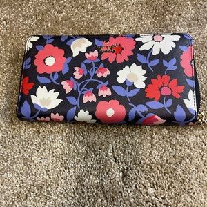 Navy blue floral zip around wallet